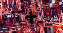 Futuristic digital cube arrangement, showcasing vibrant LED-inspired patterns and circuitry.