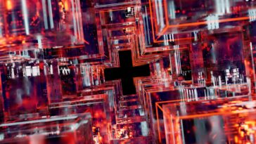 Futuristic digital cube arrangement, showcasing vibrant LED-inspired patterns and circuitry.