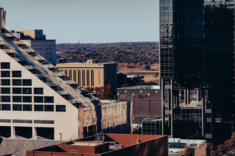 Urban cityscape of buildings in Fort Worth, Texas showcasing modern architecture.
